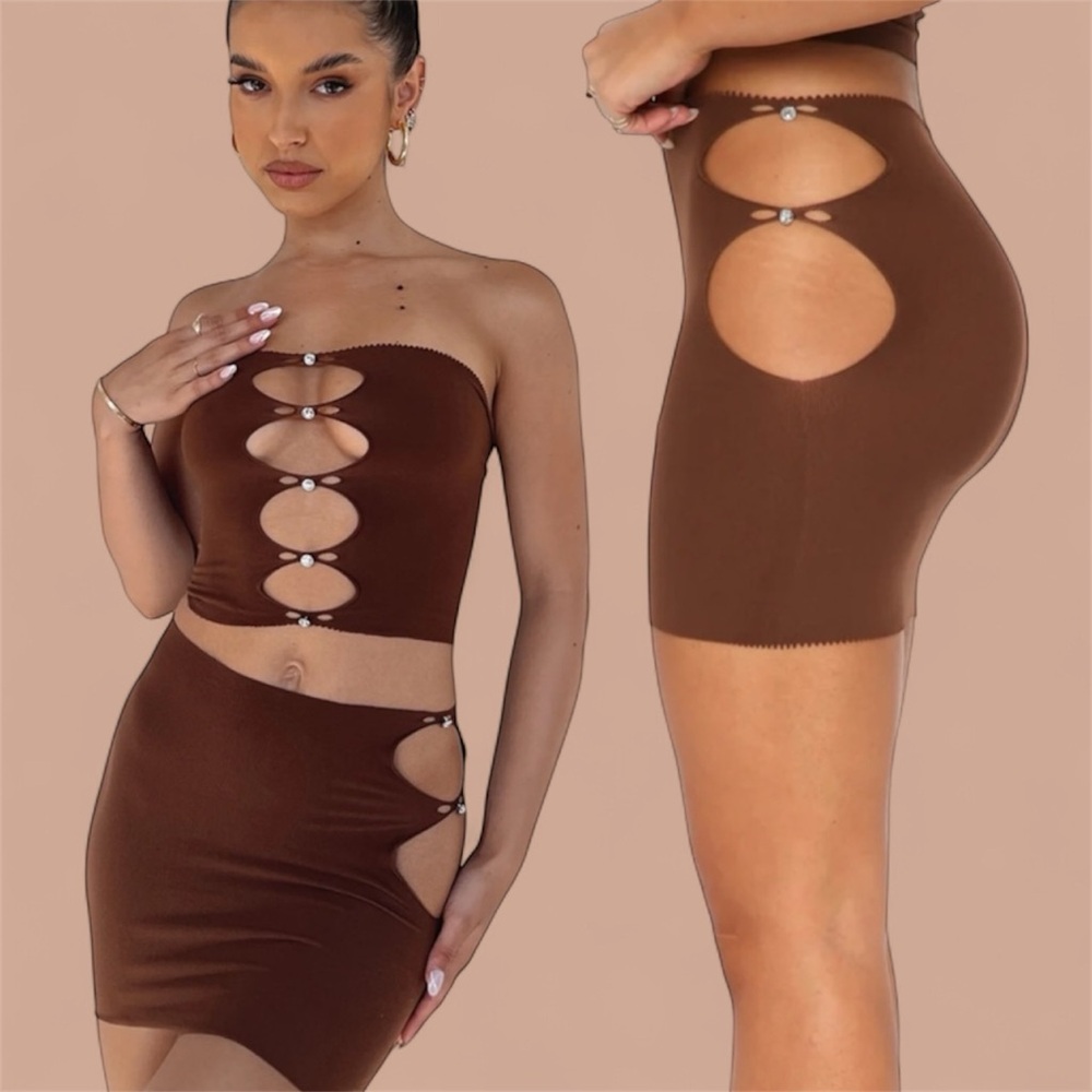 BUY 1 • GET 1 FREE - BNWT white fox brown cut out mini skirt